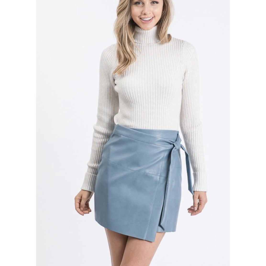 Sky Blue Leather Skirt