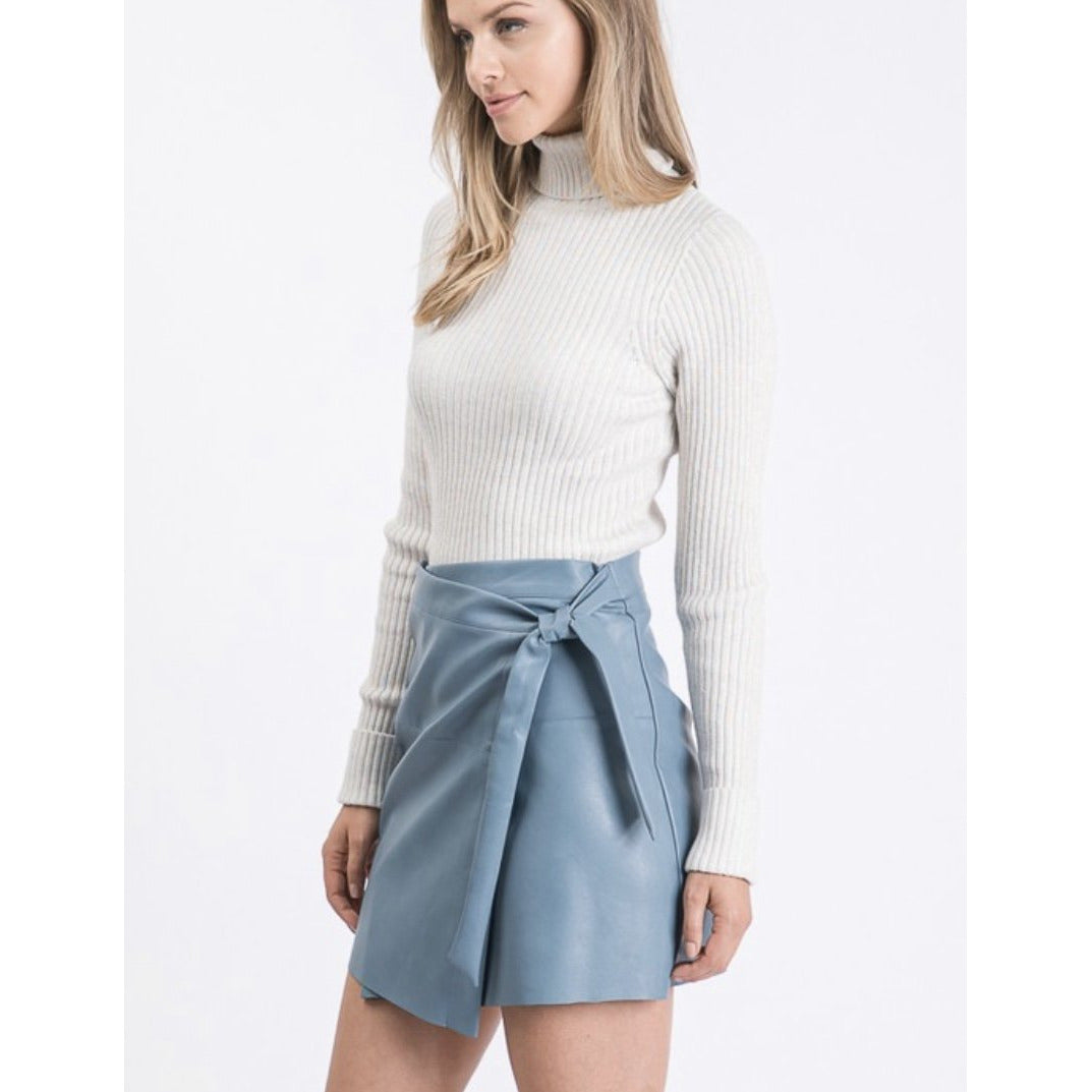 Sky Blue Leather Skirt